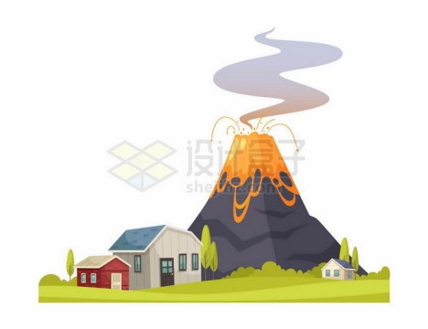 卡通房子面临火山喷发的威胁自然灾害4861747矢量图片免抠素材