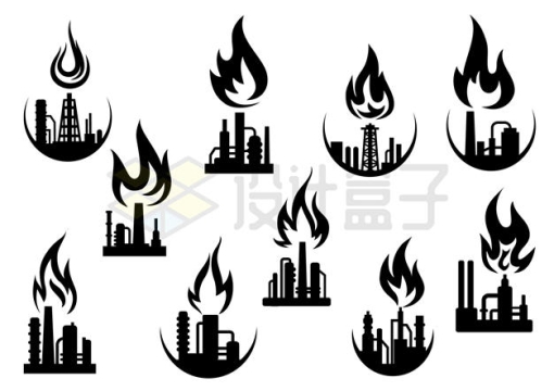 10款石油开采油田和火焰logo图案7971143矢量图片免抠素材