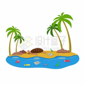 热带海岛周围海水中漂浮的垃圾海洋水体环境污染插画9897418向量图片素材