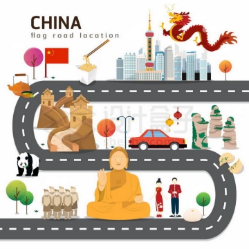 卡通中国旅行地图知名景点2317572矢量图片免抠素材