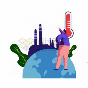 半球形地球上的工厂和温度计全球气候变暖主题插画png免抠图片素材