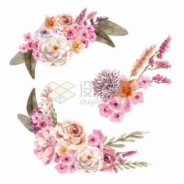 玫瑰花和各种小花组成的装饰水彩画花卉png图片免抠矢量素材