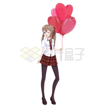二次元漫画动漫美少女学生妹卡通人物拿着心形气球2453261矢量图片免抠素材