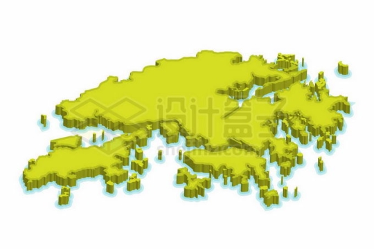 绿色香港特别行政区地图3D立体阴影行政划分地图1141558矢量图片免抠素材