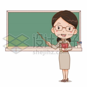 卡通女老师在黑板前讲课卡通教师形象8030079png图片免抠素材