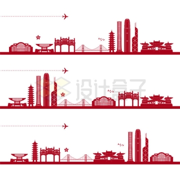 3款香港地标建筑红色剪纸9624879矢量图片免抠素材