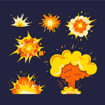6款黄色橙色漫画爆炸效果蘑菇云图片免抠素材