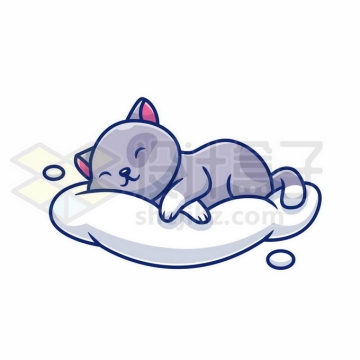 可爱卡通猫咪蓝猫趴在垫子上睡觉4123414矢量图片免抠素材