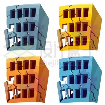 4种颜色的破裂破败不堪的卡通楼房建筑物4658828矢量图片免抠素材免费下载
