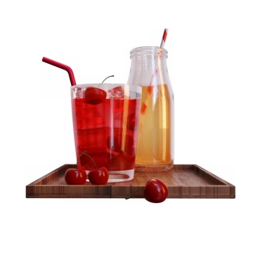 木头盘子上的樱桃汁饮料和鸡尾酒3318160图片素材