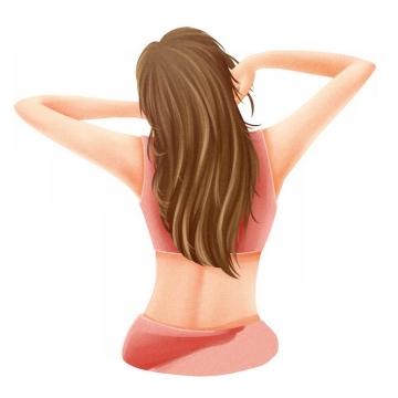身穿内衣伸懒腰的长发女孩背影手绘插画8857893PSD图片免抠素材