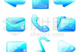 各种蓝色水晶风格方向箭头电话短信文件图片音符等手机按钮2624900矢量图片免抠素材