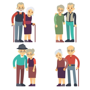 四款相互搀扶的退休老年人老夫妻幸福晚年生活图片免抠素材