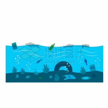 扁平化风格蓝色海水中的塑料污染海洋污染插画3294705向量图片素材