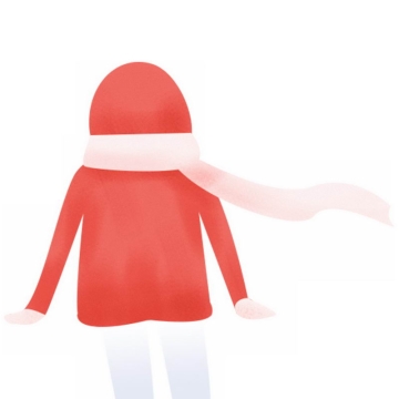 卡通身穿红色棉衣和粉色围巾的女孩背影手绘插画1651626PSD图片免抠素材