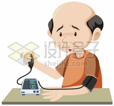 卡通退休老人使用电子血压计测量高血压3293291png图片免抠素材