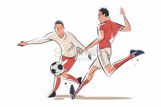 球场上争抢踢足球的两个运动员手绘插画png图片素材