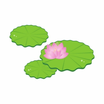 粉红色莲花和绿色莲叶水生植物简约插画4587307矢量图片免抠素材