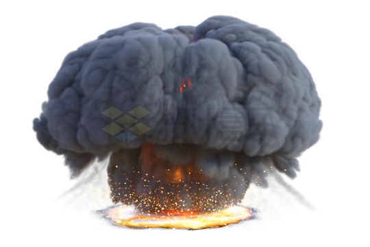 爆炸一瞬间产生的黑色浓烟蘑菇云火焰效果7357273PSD免抠图片素材