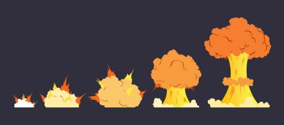 卡通漫画风格蘑菇云爆炸过程效果图片免抠素材