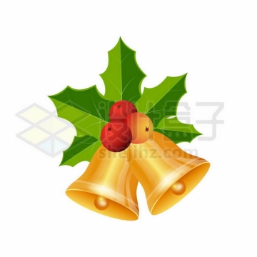 圣诞节金色铃铛绿叶树叶装饰3473564矢量图片免抠素材