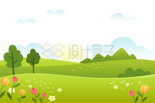 春天的青草地草坪卡通风景图6754807矢量图片免抠素材