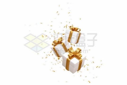 漂浮的金色丝带装饰的白色礼物盒和金色撒花效果2518864矢量图片免抠素材