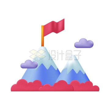 卡通雪山山顶的红旗象征目标4289181矢量图片免抠素材