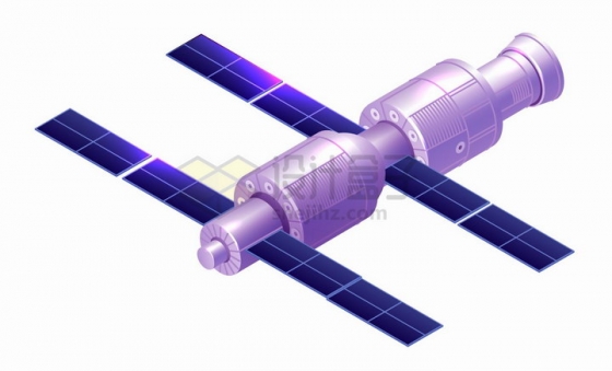 2.5D风格紫色国际空间站太空站png图片免抠矢量素材