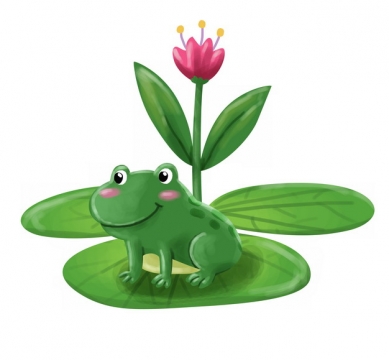 莲叶上的卡通青蛙彩绘插画910663png图片素材
