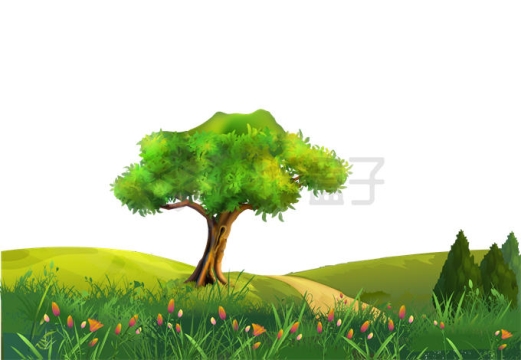卡通草地上的大树风景图7373661矢量图片免抠素材