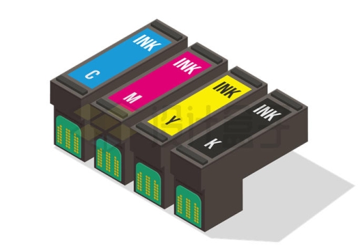 2.5D风格彩色喷墨打印机上的CMYK四种墨盒3317448矢量图片免抠素材