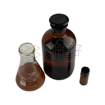俯视视角的锥形烧瓶玻璃广口瓶棕色瓶等化学实验仪器8266309png图片免抠素材