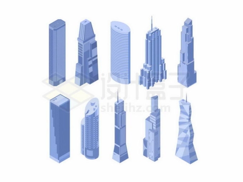 10款2.5D风格蓝色高楼大厦城市建筑8090767矢量图片免抠素材免费下载