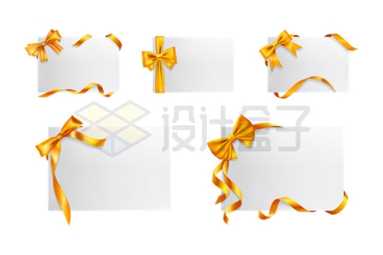 5款金色蝴蝶结丝带装饰的文本框信息框9943857矢量图片免抠素材