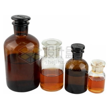四种不同规格大小的玻璃广口试剂瓶化学实验仪器2332222png图片免抠素材
