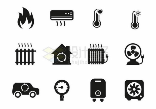 高温空调低温取暖器车内循环电风扇等温度调节图标9593419矢量图片免抠素材