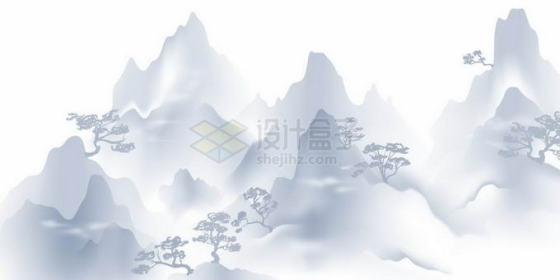 中国传统水墨画山水画风格大山和迎客松1711494矢量图片免抠素材