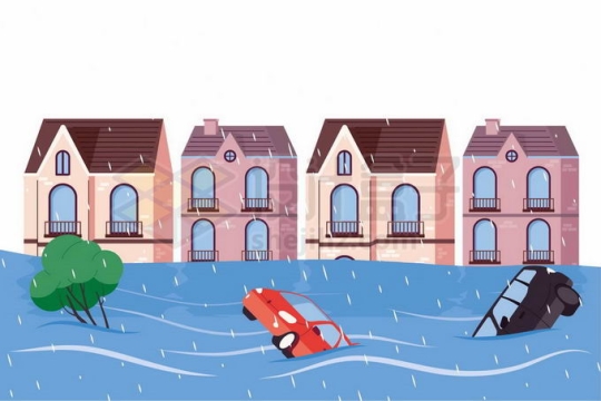 被洪水淹没的房子和漂浮在水面上的汽车1287287矢量图片免抠素材免费下载