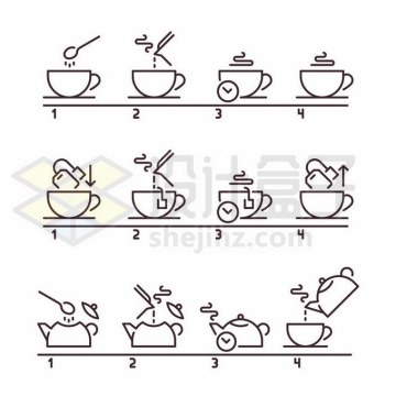 3款冲泡咖啡和茶叶线条流程图步骤图9995837矢量图片免抠素材免费下载