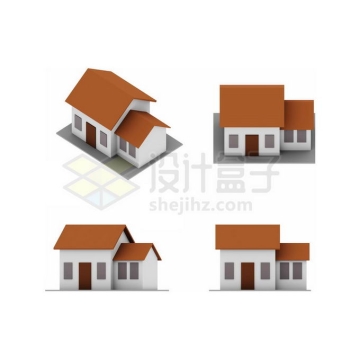 4个不同角度的3D小房子模型5307124图片免抠素材