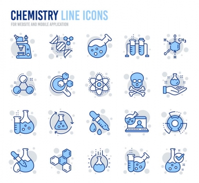 20款蓝色线性化学科学研究线条icon图标图片免抠素材