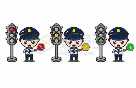红绿灯和卡通交警正在指挥交通6739821矢量图片免抠素材免费下载