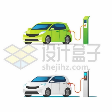 绿色和白色电动汽车正在使用充电桩充电9943334png图片免抠素材