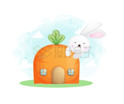 超可爱的卡通小白兔和胡萝卜形状的房子童话故事儿童插画1315665矢量图片免抠素材