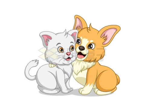 相亲相爱的卡通猫咪和狗狗和平共处的宠物插画7475768矢量图片免抠素材