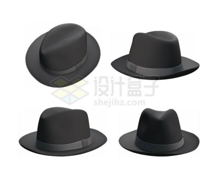 4个不同角度的黑色礼帽绅士帽7750050图片免抠素材