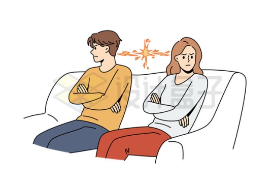 坐在沙发上不搭理对方的情侣夫妻生气不理睬插画6008000矢量图片免抠素材