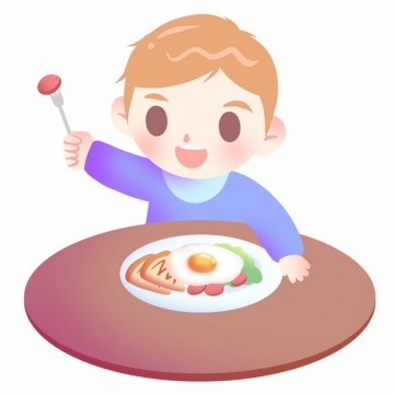 卡通小男孩正在吃营养早餐png图片素材