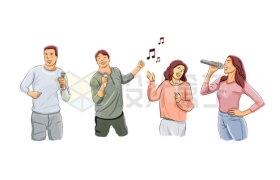 4个年轻人拿着话筒正在唱歌2210600矢量图片免抠素材